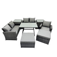 GARTENMÖBELSET mit ESSTISCH,HOCHLEHNER-SOFA Polyrattan Dunkelgrauer Mix 7-Sitzer - Dunkelgrau/Grau, Glas/Kunststoff - Fimous