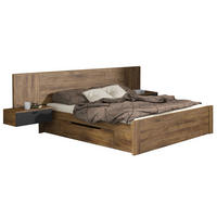 DOPPELBETT MIT NACHTKONSOLEN Roma Eiche ribbeck / dunkelgrau 298 / 207 / 90cm - Eichefarben/Schwarz, Holz/Holzwerkstoff (160/200cm) - Feldmann-Wohnen
