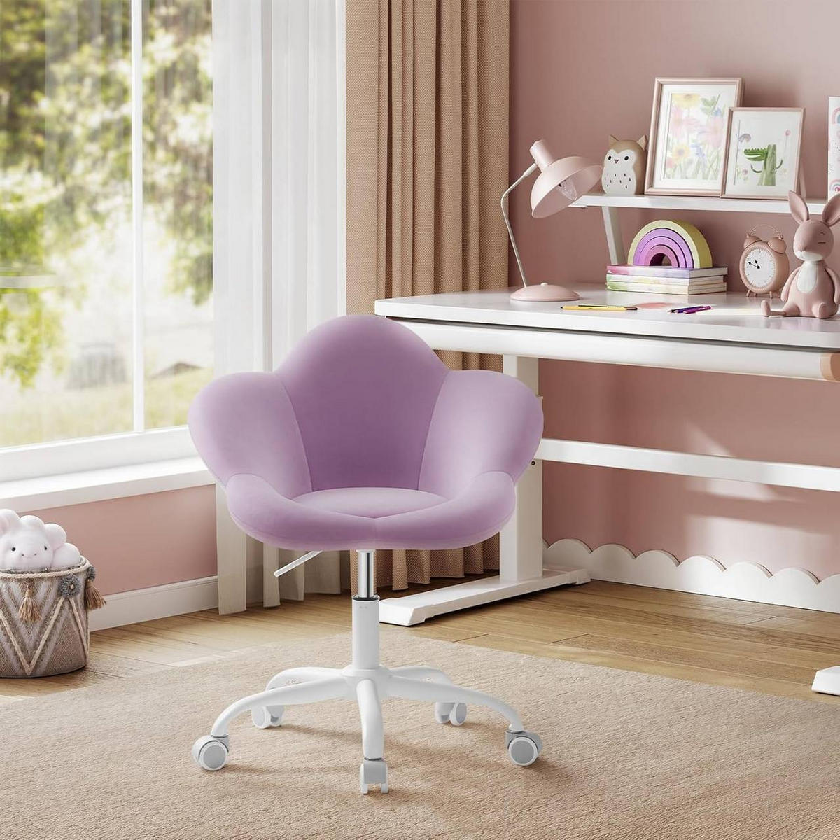 DREHSTUHL Kinder, blumenförmig, Samt, Hellviolett - Violett/Weiß, Kunststoff/Textil (62/71/51cm) - Woltu