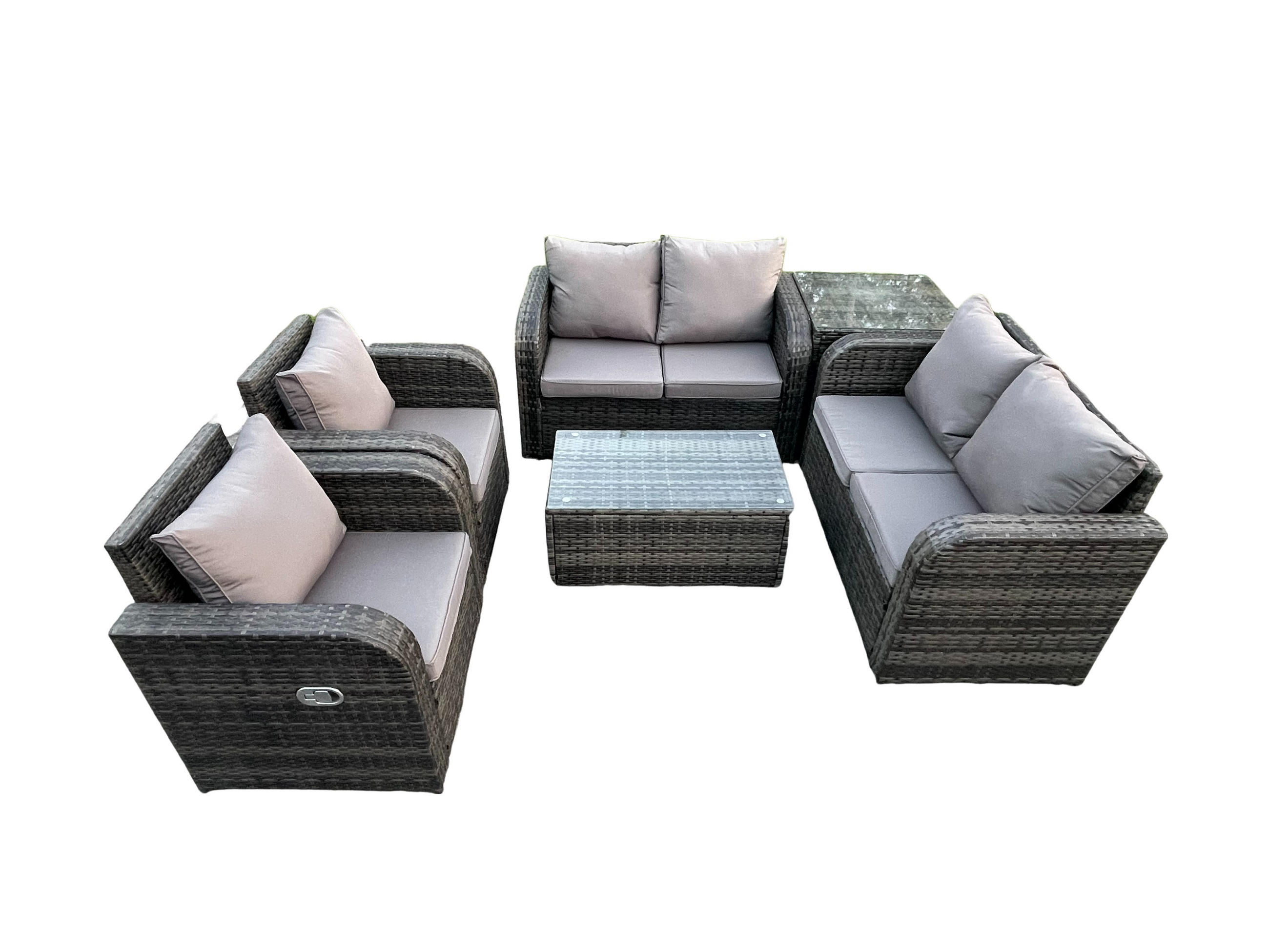 GARTENLOUNGE-SET Polyrattan Dunkelgrau 7-Sitzer - Dunkelgrau, Metall - Fimous