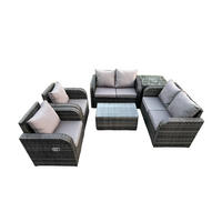 GARTENLOUNGE-SET Polyrattan Dunkelgrau 7-Sitzer - Dunkelgrau, Metall - Fimous