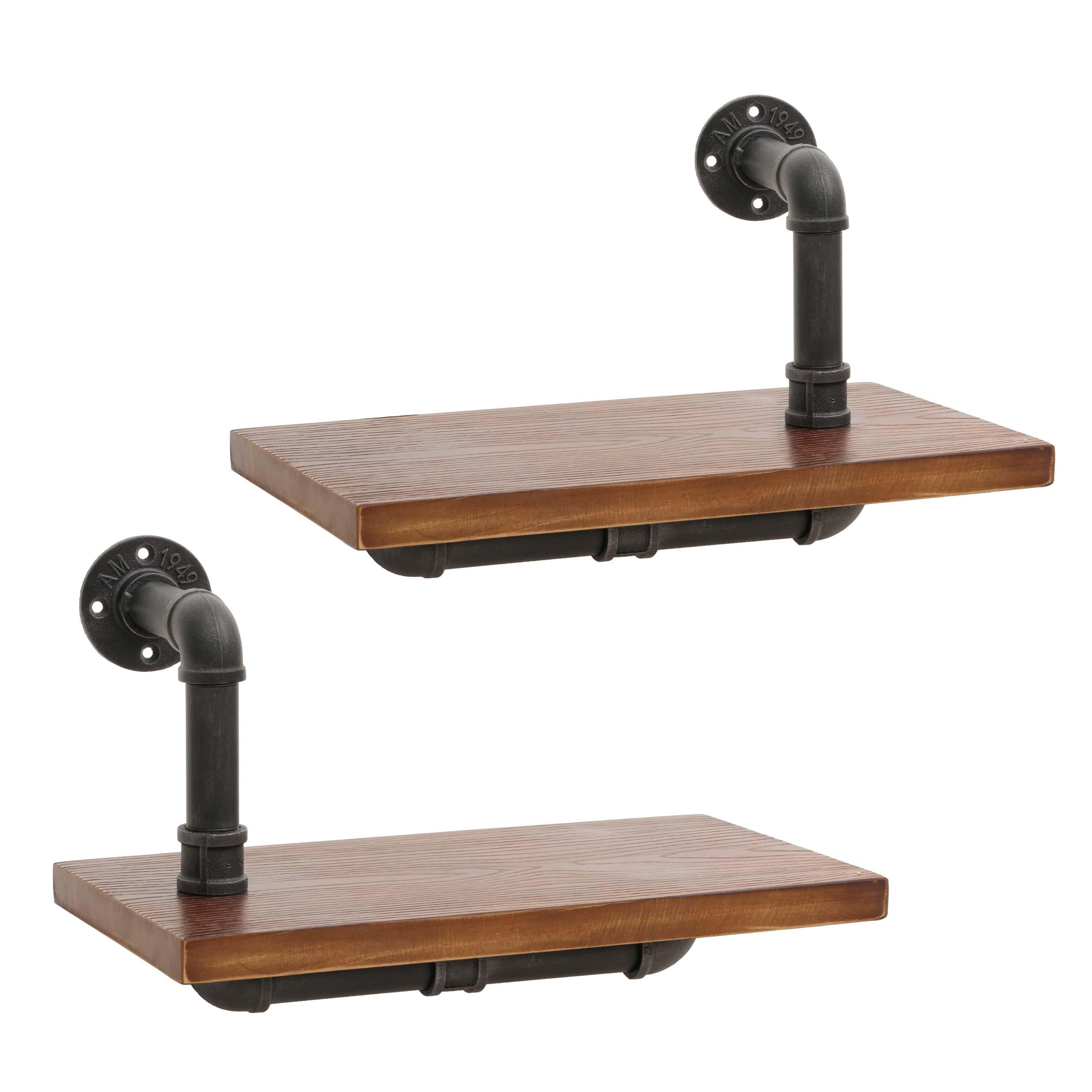 WANDREGAL 2er-Set 29x45x25cm 3D-Struktur Industrial Stahl Massiv-Holz Braun - Braun, Holz (45/29/25cm) - BERLINLODGE
