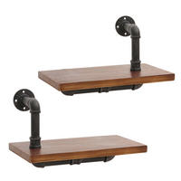 WANDREGAL 2er-Set 29x45x25cm 3D-Struktur Industrial Stahl Massiv-Holz Braun - Braun, Holz (45/29/25cm) - BERLINLODGE
