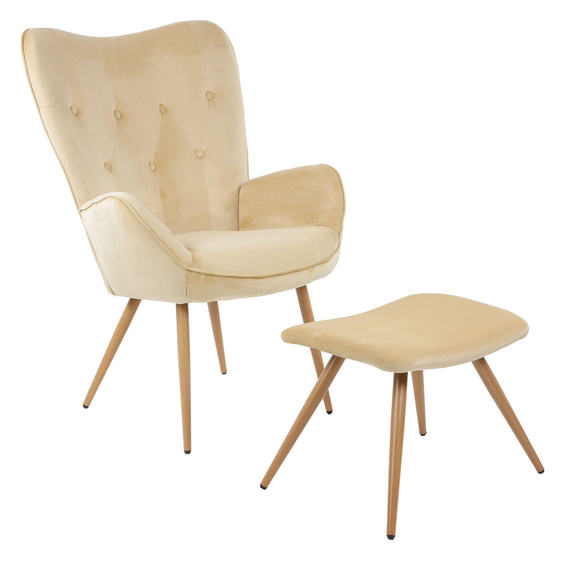 RELAXSESSELSET YORK Samt Bezug mit Hocker, Beige - Beige, Metall (67/100/48cm) - Albatros