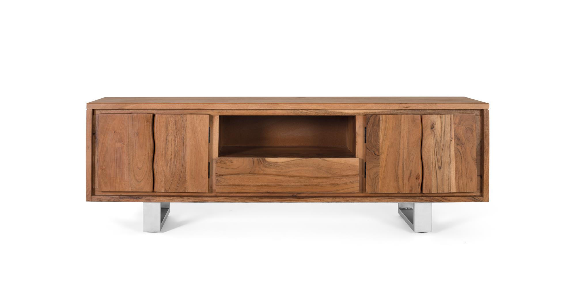 TV-SCHRANK aus natürlichem Akazienholz und silbernem Metall - Braun, Holz (170/56/40cm) - Giner y Colomer