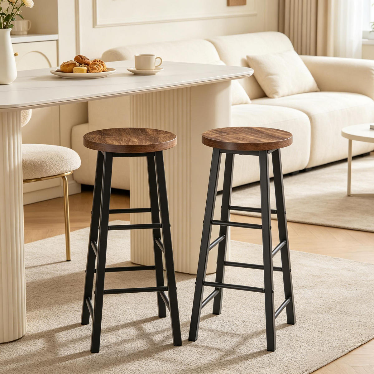 BARHOCKER DE-36156 2er Set im Bistro-Stil Vintagebraun - Dunkelbraun, Metall (30/71/30cm) - ComfortXL