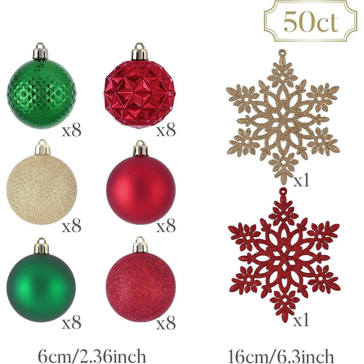 WEIHNACHTSKUGELN 50-teiliges Set Kunststoff Rot Grün Gold 5 cm - Multicolor, Kunststoff (6/6/6cm)