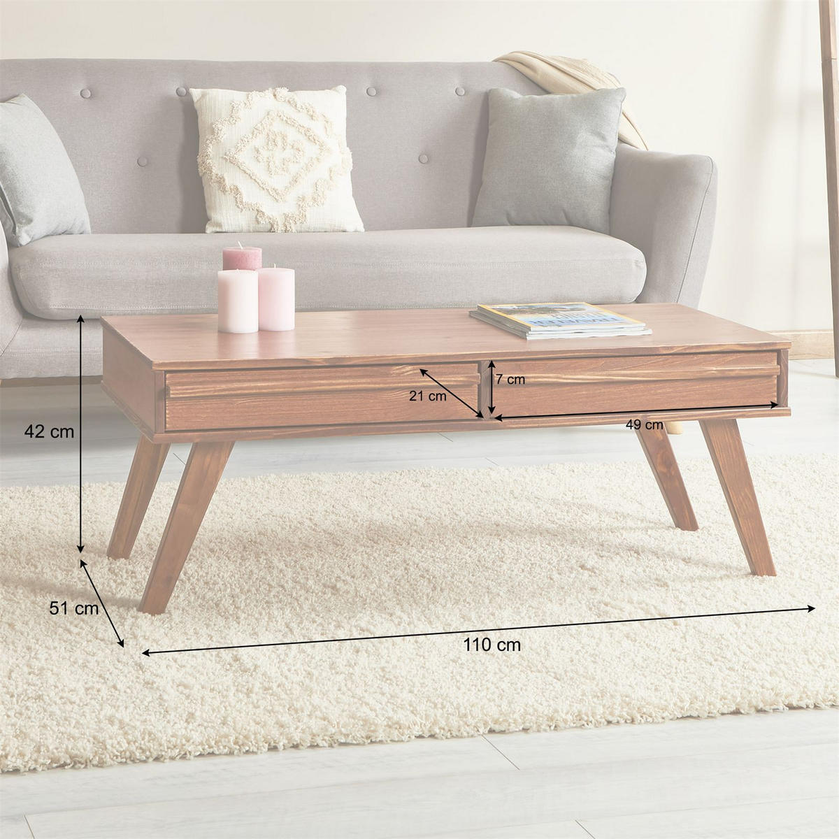 COUCHTISCH JONA Kastanie - Kastanienfarben, Holz (50/110/42cm) - IDIMEX