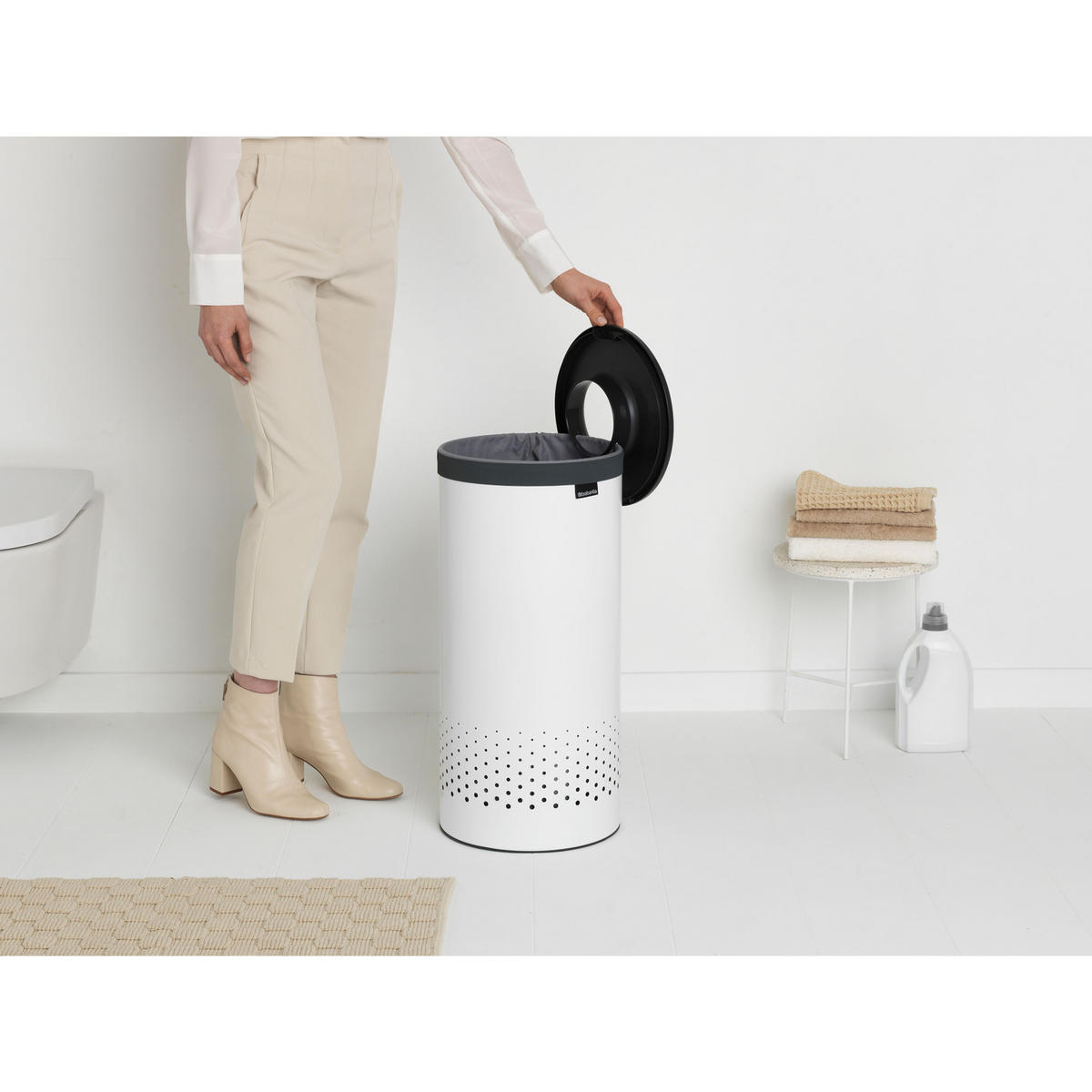 WÄSCHEBOX, White / Dark Grey, 35 L - Weiß, Metall (30/63.5/30cm) - Brabantia