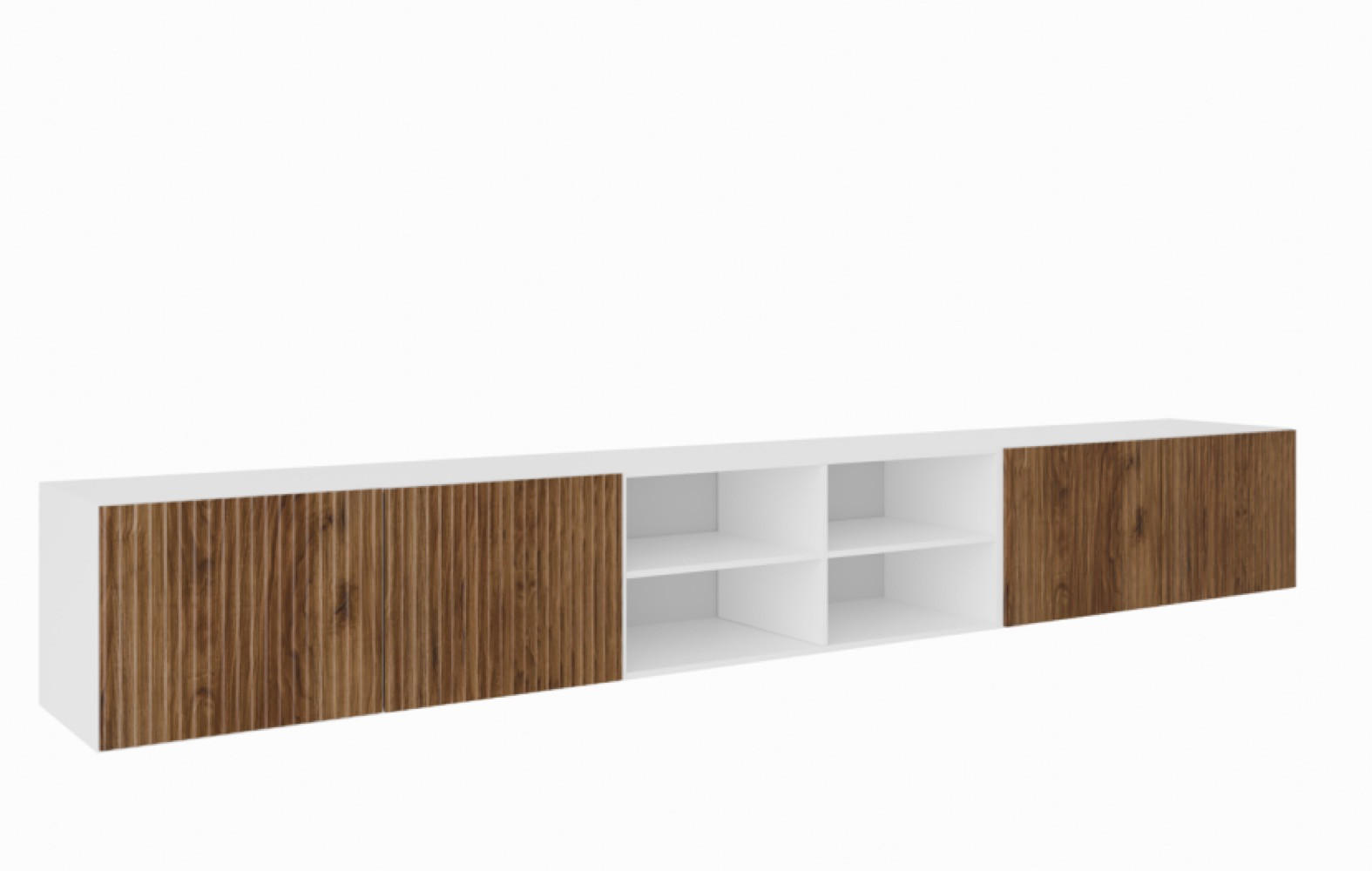 TV-SCHRANK Weiß Katania Noeli 300 Offene Regale Riffelung - Weiß/Braun, Holzwerkstoff (300/41/40cm) - Sepro Meble