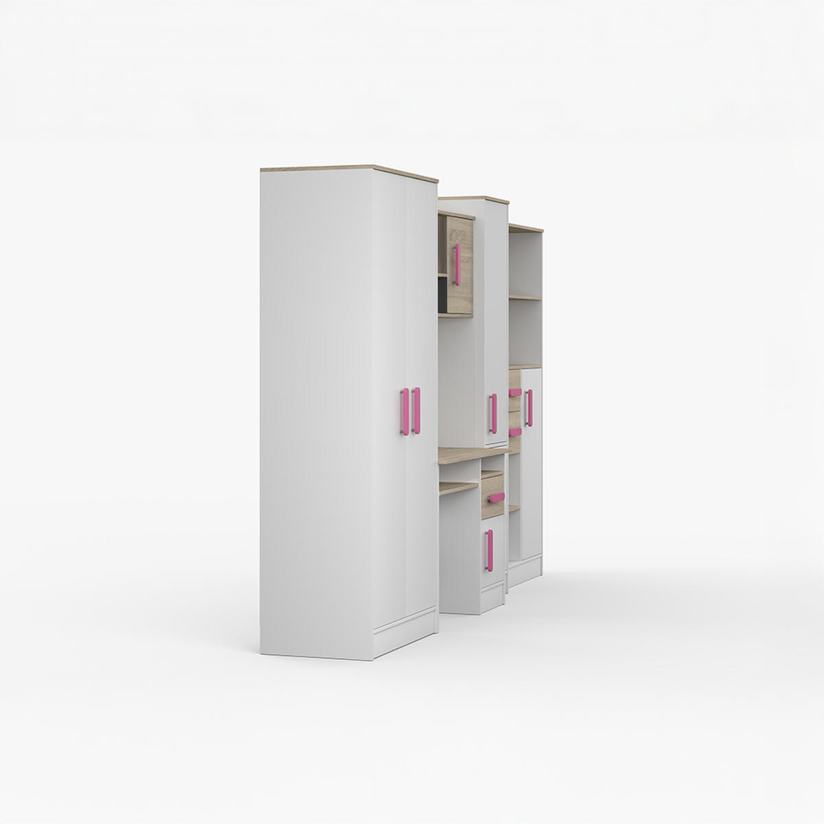 WOHNWAND Markus Weiß Sonoma Eiche mit griffenfarbe: Rosa - Weiß/Rosa, Holzwerkstoff (300/197/52cm) - imoebel24