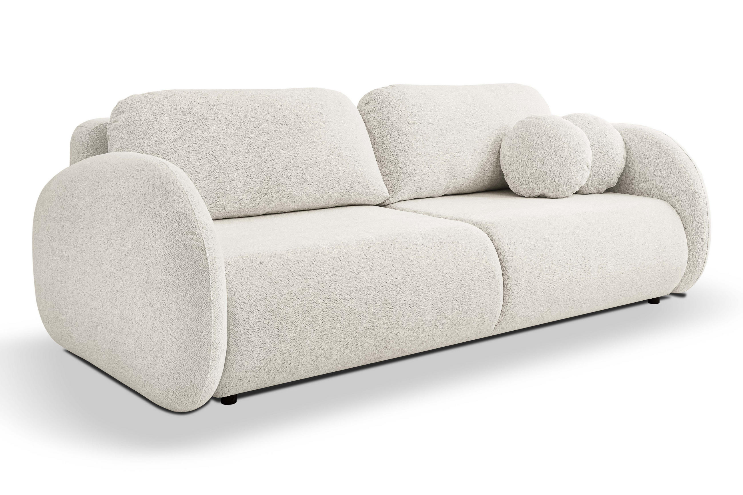SOFA LOOP Schlaffunktion & Bettkasten PUR-Schaum Schwarze Kunststofffüße skandinavischer Stil lose Rückenkissen freistehend 234x112x86 cm Cream - Creme, Holz/Textil (234/86/112cm) - DomoHome