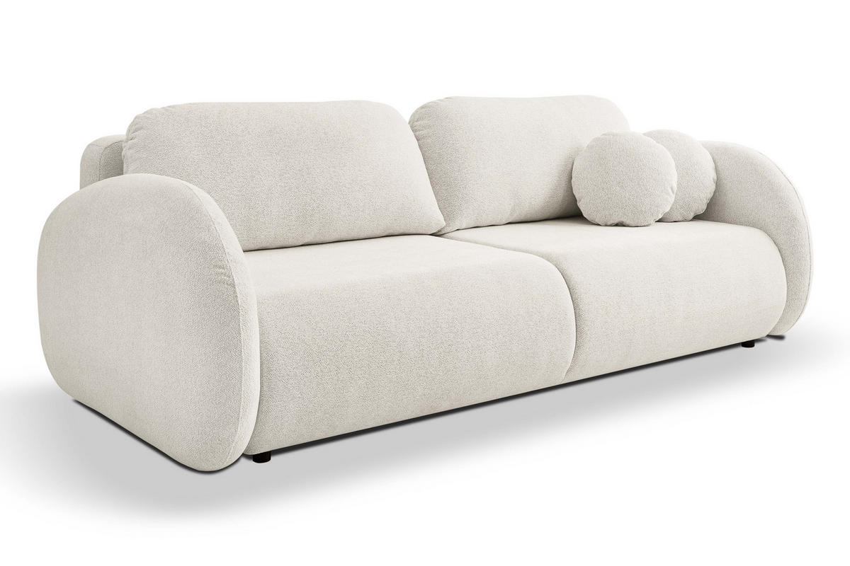 SOFA LOOP Schlaffunktion & Bettkasten PUR-Schaum Schwarze Kunststofffüße skandinavischer Stil lose Rückenkissen freistehend 234x112x86 cm Cream - Creme, Holz/Textil (234/86/112cm) - DomoHome
