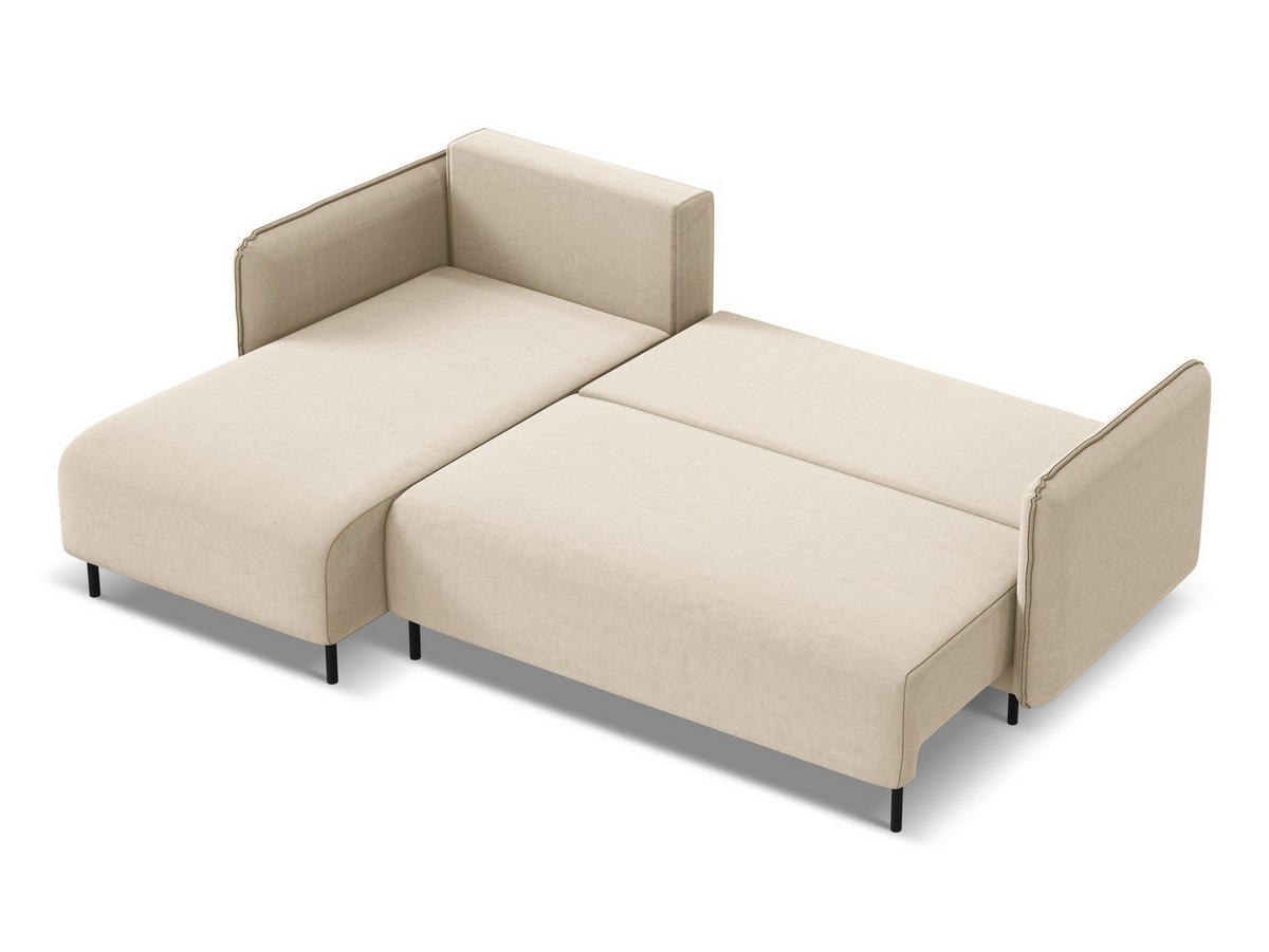 ECKSOFA mit Schlaffunktion Samt Stoff Beige - Beige/Creme, Holz/Textil (162/236cm) - Makamii