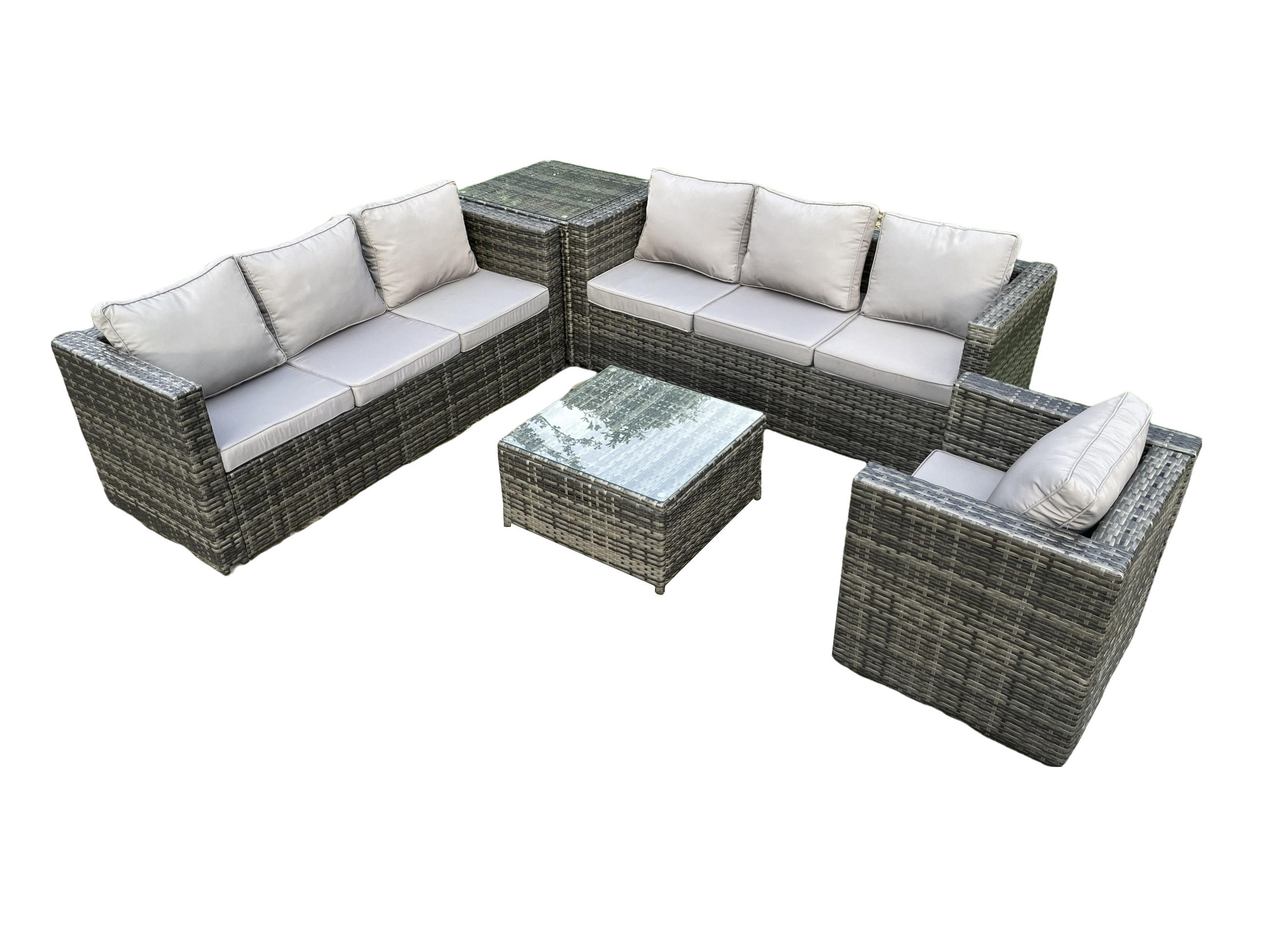 GARTENTISCHGRUPPE Polyrattan 7-Sitzer - Dunkelgrau, Metall - Fimous