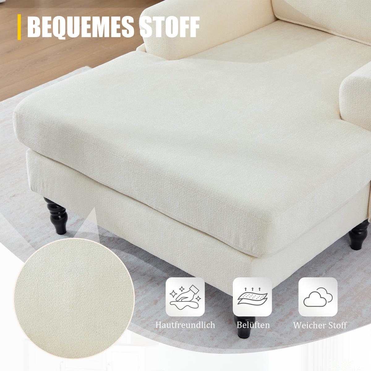RELAXSESSEL Chenille mit Stauraum polstersessel für Wohnzimmer Schlafzimmer Beige - Beige, Textil (97/86/125cm) - PARAFTA HOME