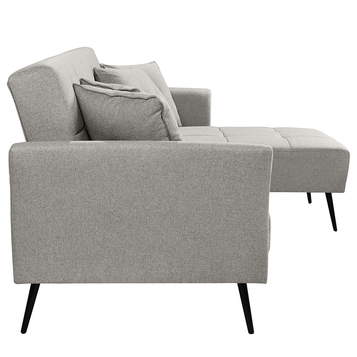 ECKSOFA mit Schlaffunktion - Flachgewebe - Schwarz/Grau, Textil/Metall (250/144cm) - home24
