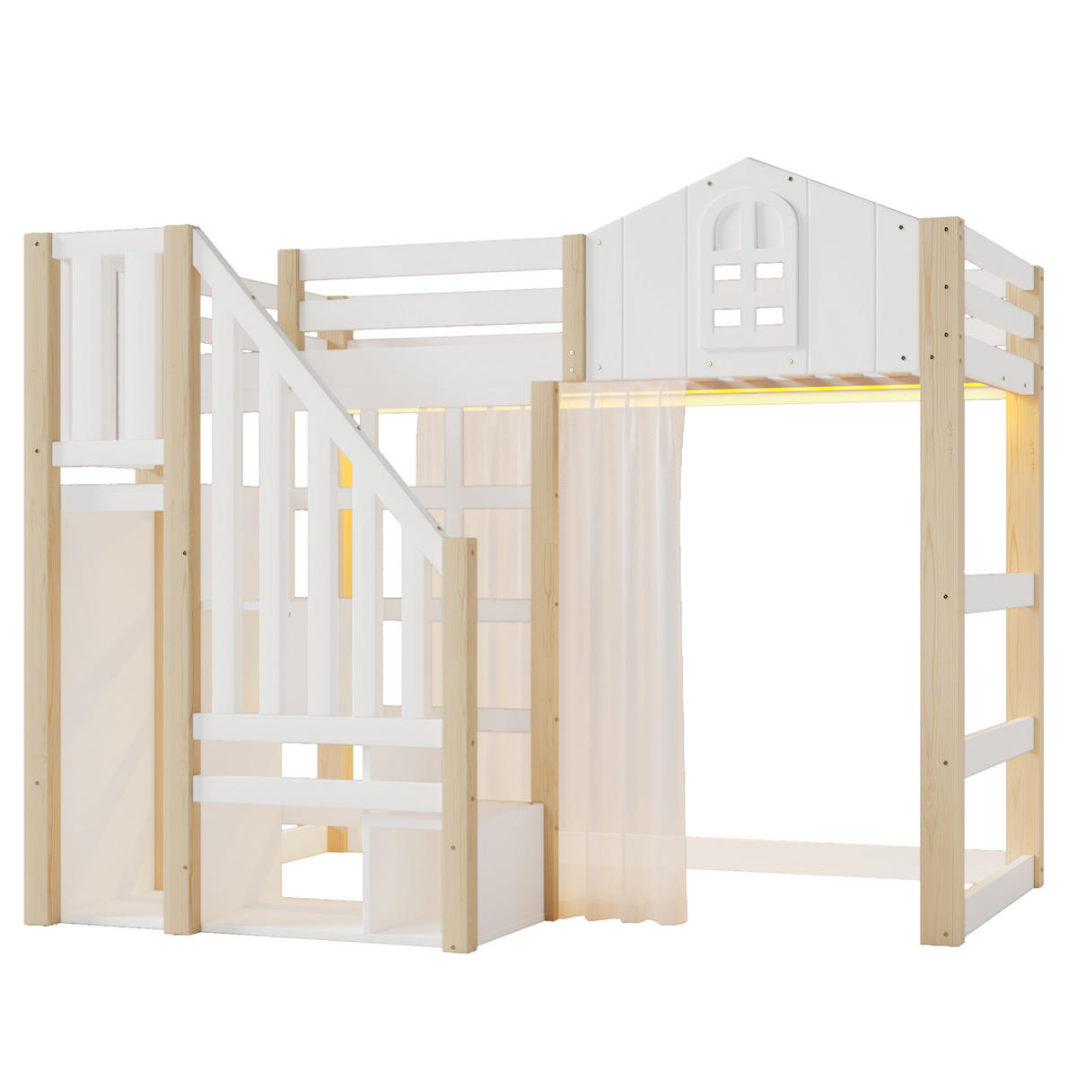 HOCHBETT 90/200 cm Weiß/Natur aus Kiefernholz mit LED-Beleuchtung - Weiß, Holz (90/200cm) - OKMYHOME