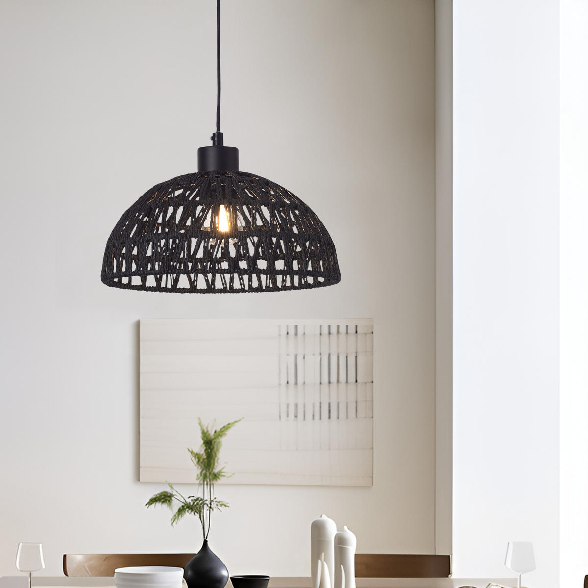 HÄNGELAMPE Alton - Schwarz, Naturmaterialien/Metall (25/25/156cm) - lux.pro