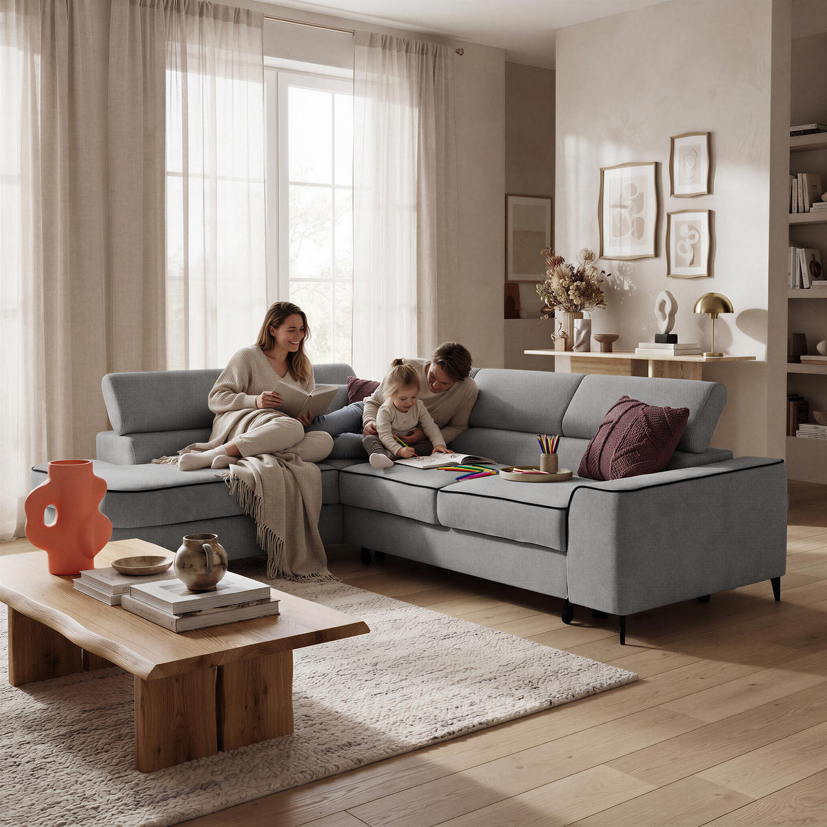 ECKSOFA EVER L Links mit Schlaffunktion 193x126 Chenille Grau - Schwarz/Grau, Holz/Textil (267/204cm) - Muffo
