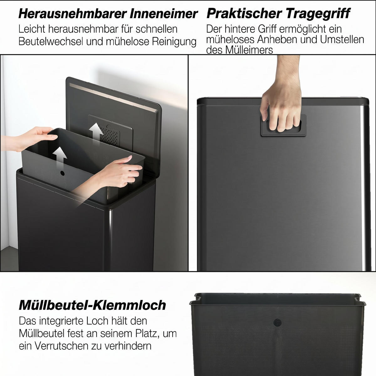 MÜLLEIMER Edelstahl Kunststoff Schwarz - Schwarz, Metall (35/68/42.5cm) - HOMCOM