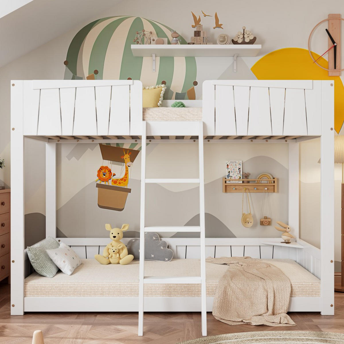 ETAGENBETT 90x200cm in Weiß mit Offenes Regal und dreistufiger Leiter - Weiß, Holz (90/200cm) - KOMHTOM