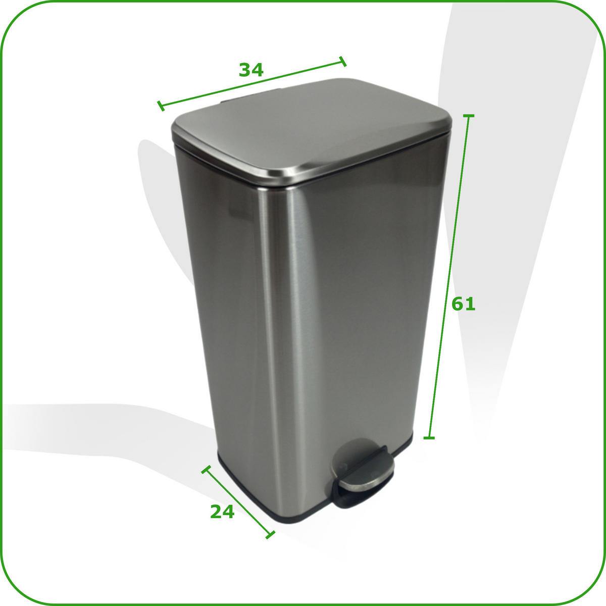 ABFALLEIMER Edelstahl, 35L, 1-Kammer, mit Fußpedal - Silberfarben/Schwarz, Metall (34/61/24cm) - Begryf