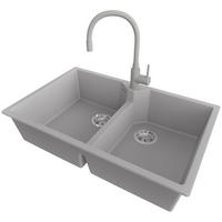 GRANITSPÜLE Madrid Twin, 2-er set Grau 78/50 cm 2 Becken + Küchenarmatur 38/14 cm + Ablauf-Set ab 80er Unterschrank - Chromfarben/Grau, Kunststoff (78/19/50cm) - Primagran