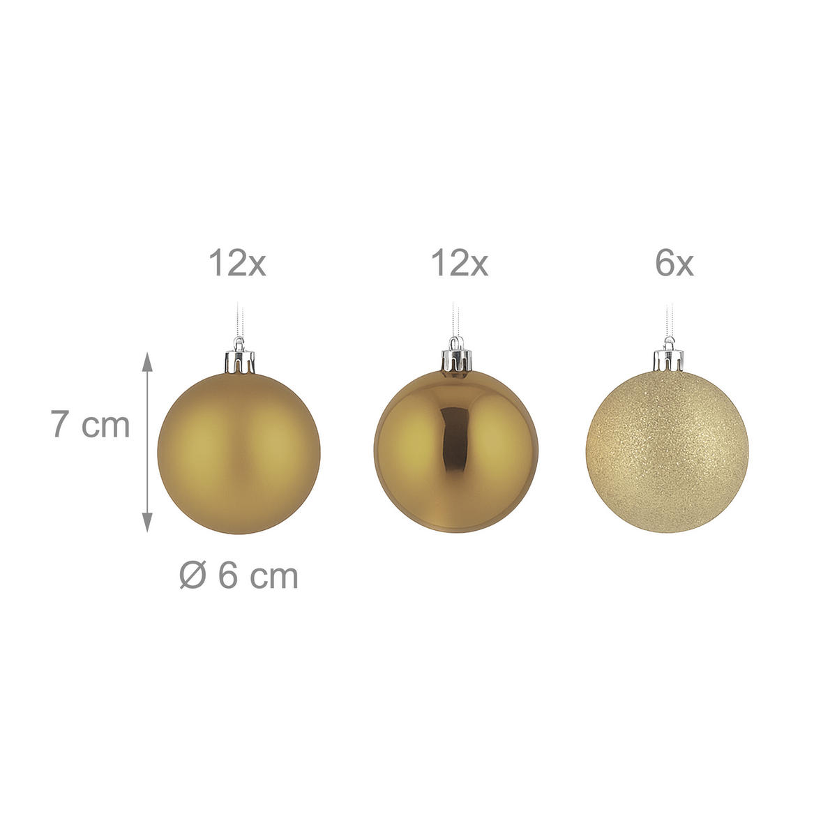 30XWEIHNACHTSKUGELN - Goldfarben, Kunststoff (6/7/6cm) - Relaxdays