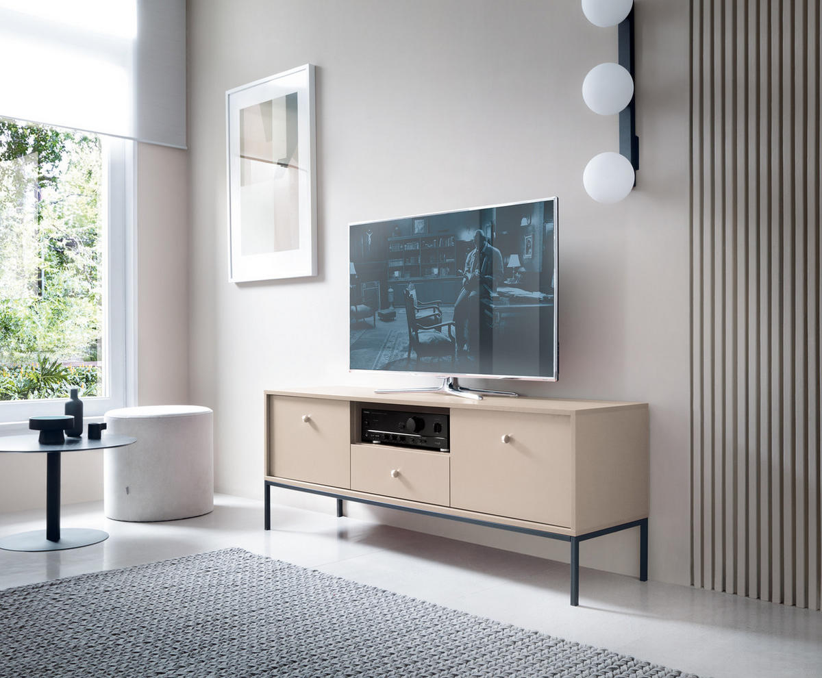 TV-SCHRANK Molly Beige, Schwarze Beine, TV-Tisch mit Schublade - Beige/Schwarz, Holzwerkstoff/Metall (154/56/39cm) - Bettso