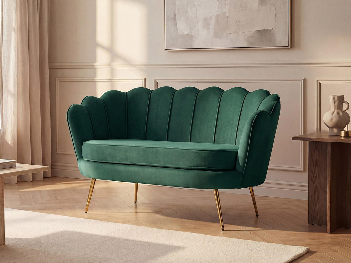 MUSCHELSOFA 2-Sitzer - Samt - Tannengrün - DANDELION - Grün, Textil (124/78/73cm) - Vente-Unique