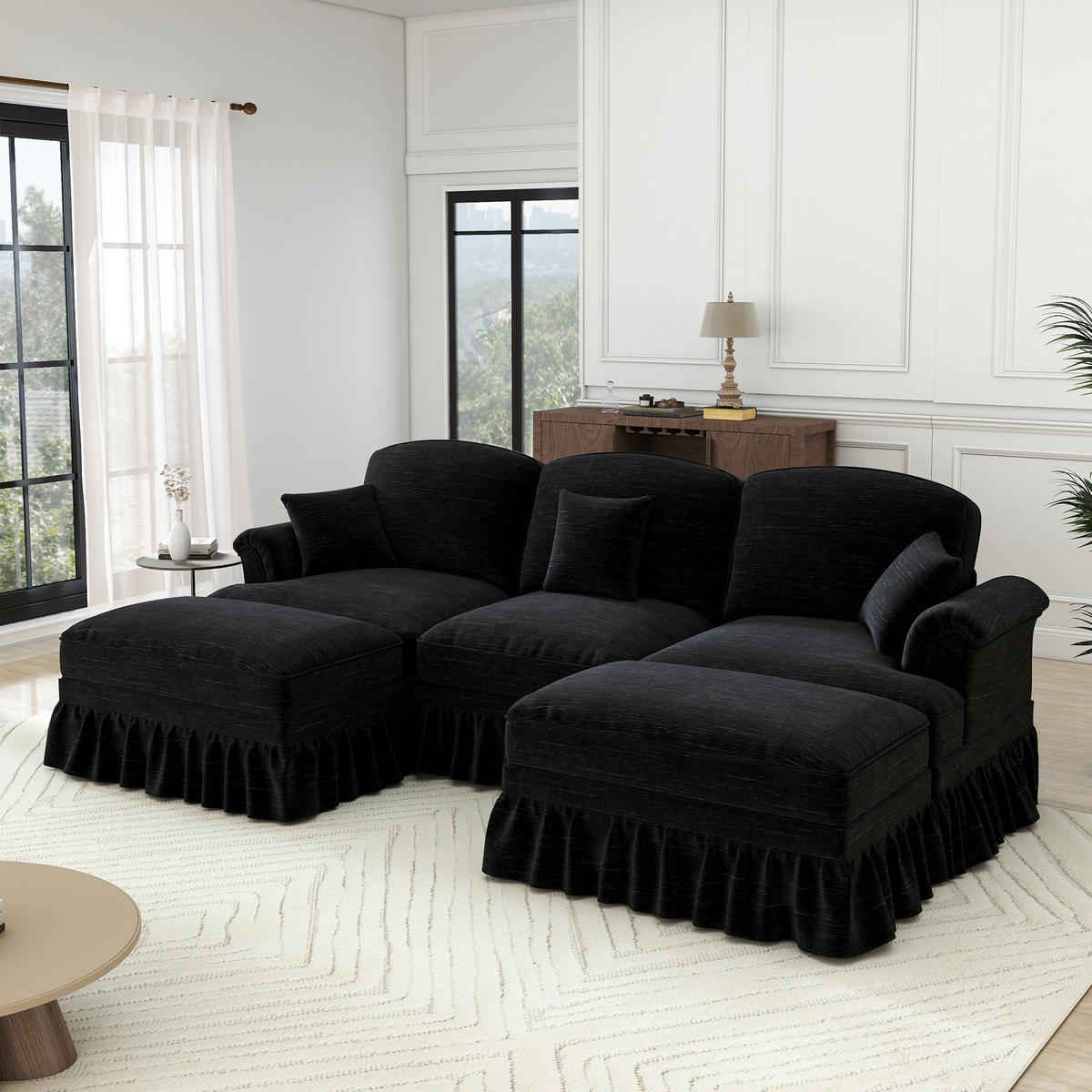 3-SITZER Sofa 272x140x93 cm aus Chenille-Stoff zweifarbig gestaltbar, schwarz - Schwarz, Textil (140/93/272cm)