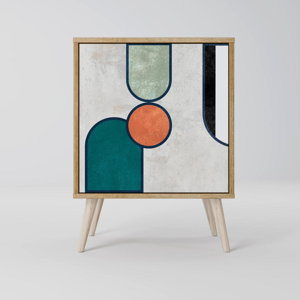 SIDEBOARD COOL STORY, Grau, 57,5x42x72,5 cm, Schwarze Metallfüße - Multicolor/Schwarz, Holzwerkstoff/Metall (57.5/72.5/42cm) - SpaceRebels