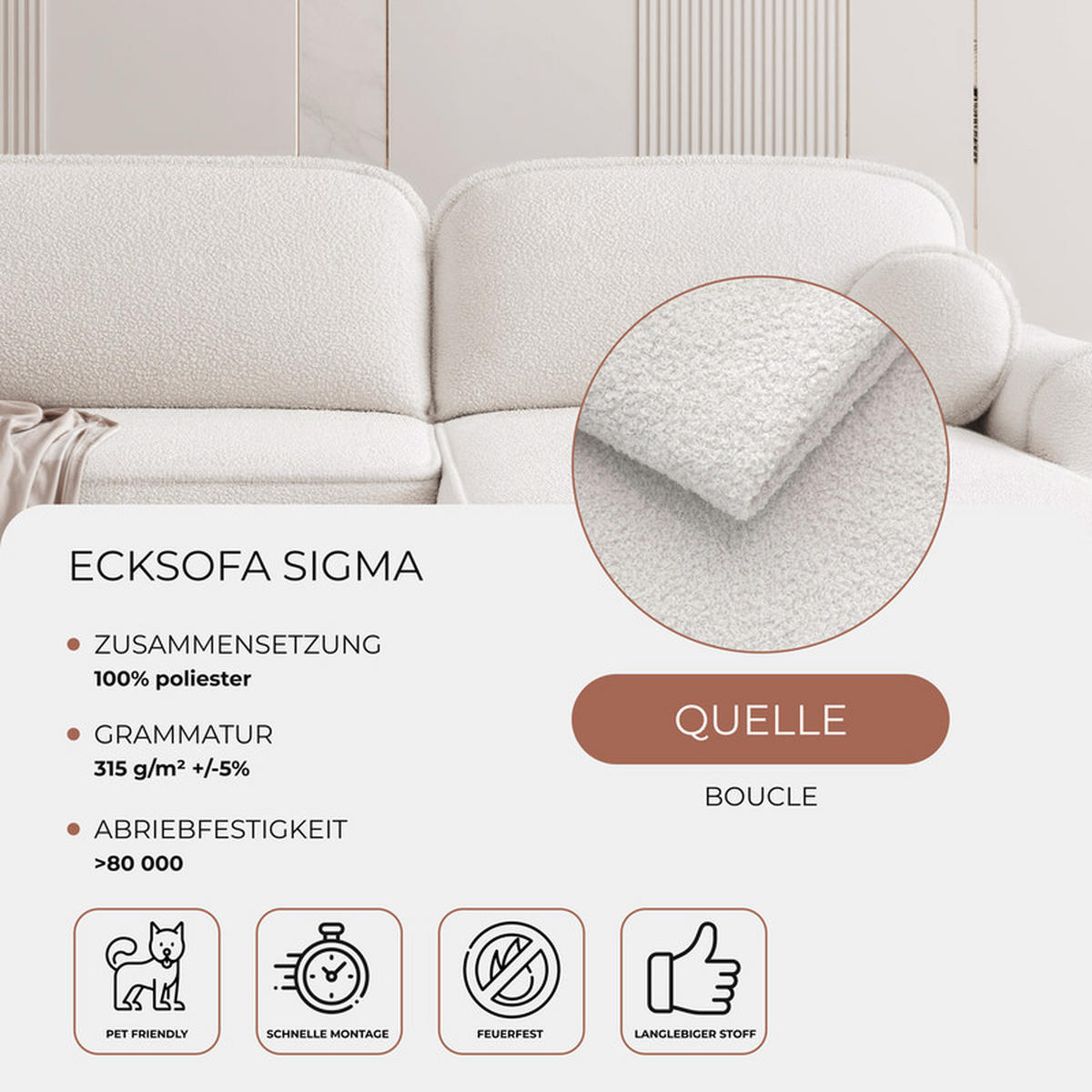 ECKSOFA SIGMA mit Schlaffunktion und Bettkasten, Stoff Weiß - Weiß, Textil (280/178cm) - Idohome