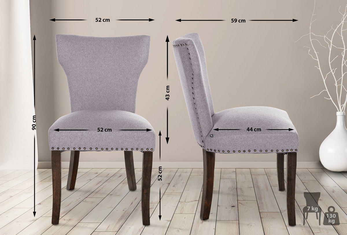 WOHNZIMMERSTUHL 2er Set Stoff grau - Grau, Holz/Textil (52/90/59cm) - CLP