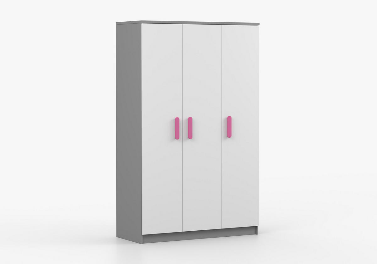 JUGENDZIMMER Elora in Grau und Weiß – 6-teiliges Set – Grifffarbe Rosa - Grau, Holzwerkstoff (80/200/120cm)