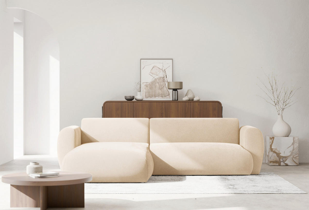 ECKSOFA Emia Hellbeige links - Ecru/Schwarz, Kunststoff/Textil (262/156cm) - Selsey