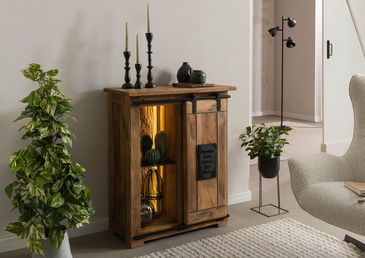 KOMMODE Mango / Altholz 75x36x90 natur lackiert RAILWAY LUX #140 - Braun, Holz (75/90/36cm) - Massivmoebel24