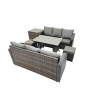 GARTENSET Hohe Rückenlehne Polyrattan 8-Sitzer - Dunkelgrau/Grau, Glas/Kunststoff - Fimous