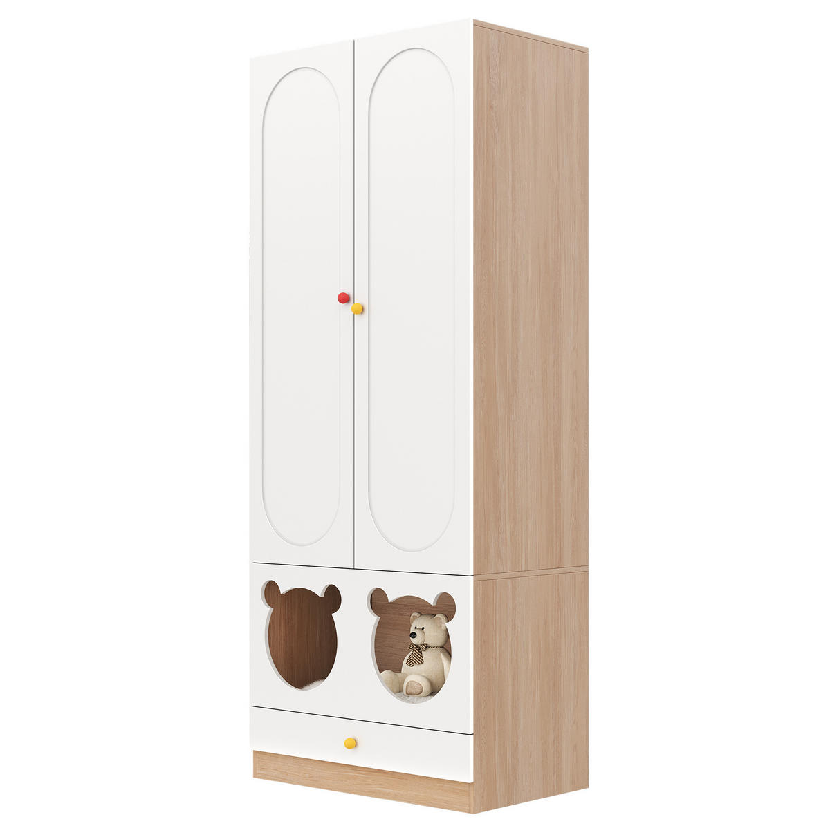 KINDERKLEIDERSCHRANK aus MDF 80x50x200 cm Natur/Weiß mit Kleiderstange, offenen Fächern und Haustierbereich - Naturfarben, Holzwerkstoff (80/200/50cm) - Modfu