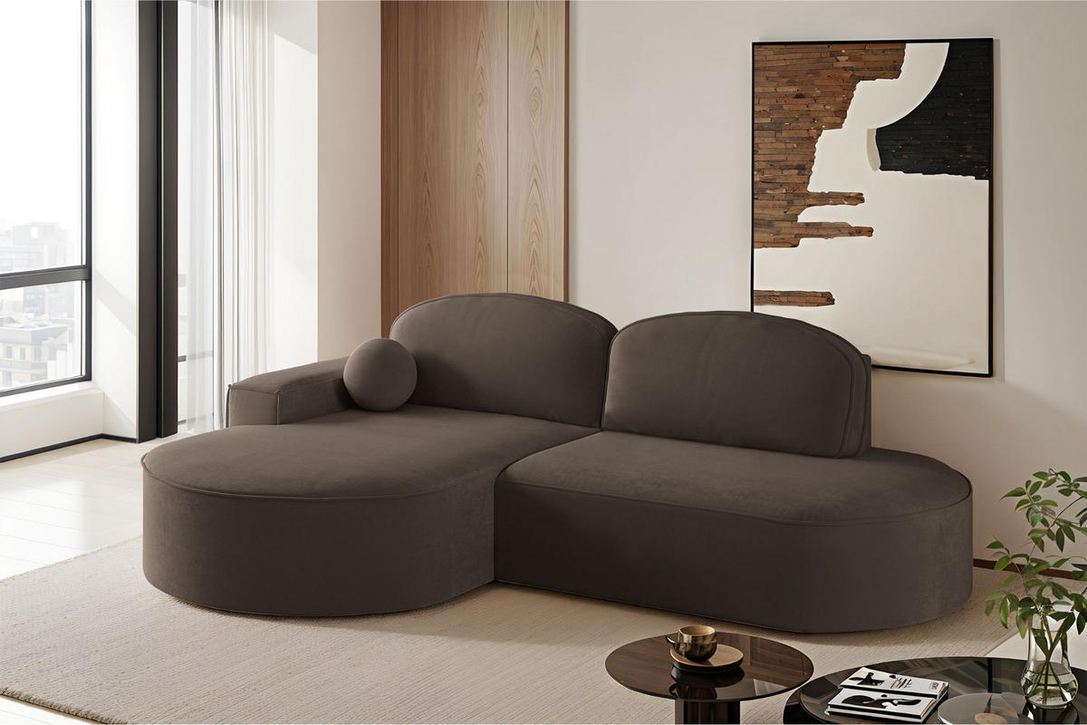 ECKSOFA mit Schlaffunktion und Bettkasten Modena Runden stoff Salvador Dunkelbraun Links - Dunkelbraun, Holz/Textil (179/278cm) - Kaiser Möbel