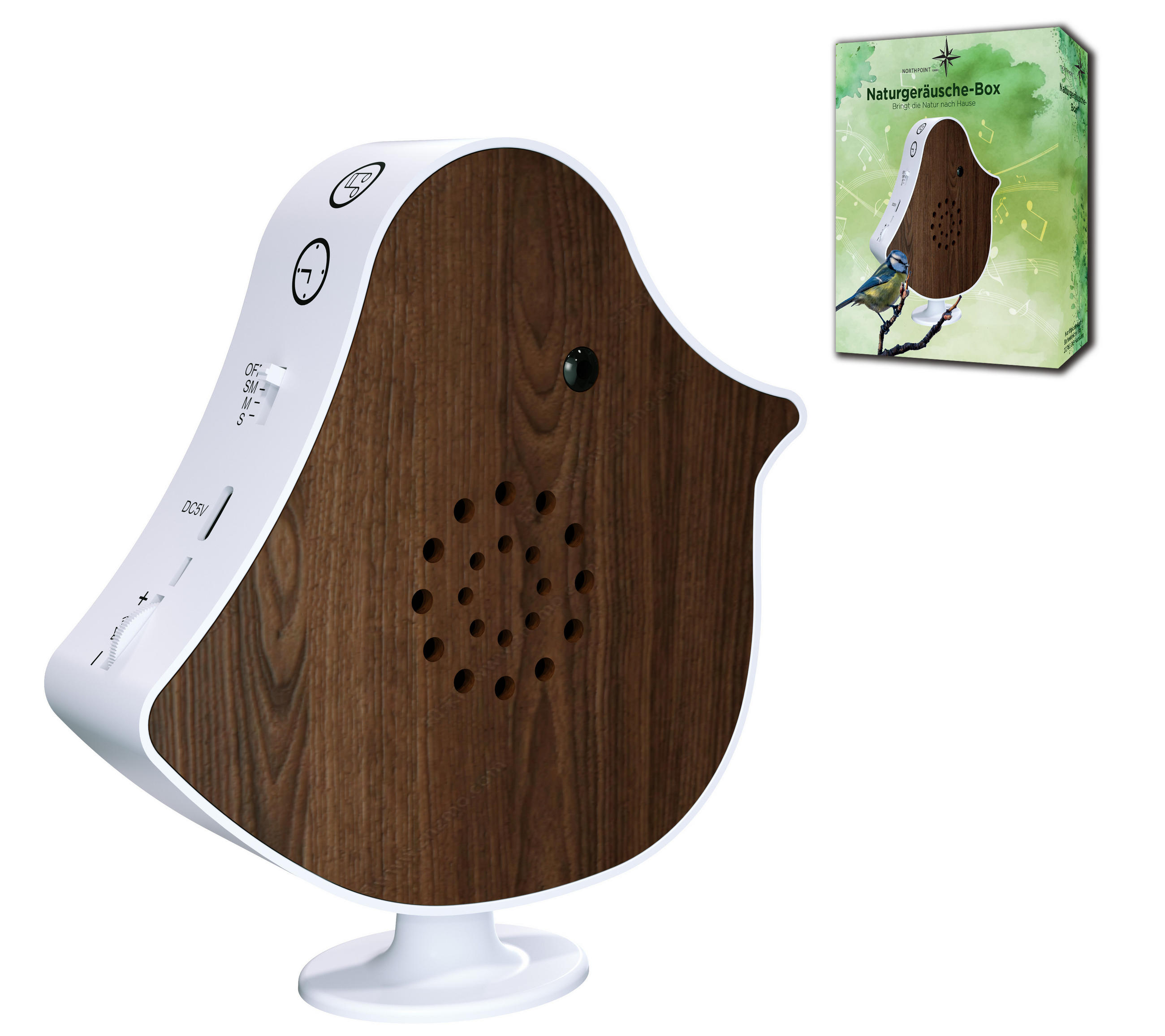 NATURGERÄUSCHE-BOX Vogel Sound Box 14x12x3 Echtholz Nussholz - Dunkelbraun, Kunststoff (12/13.5/4cm) - Northpoint