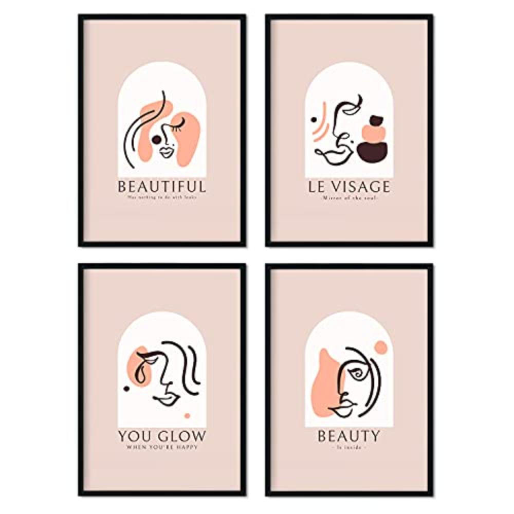 POSTER Set mit 4 abstrakten warmen Set 1 Erdtönen A3 Schwarzer Rahmen - Schwarz, Papier (29.7/3cm) - Nacnic