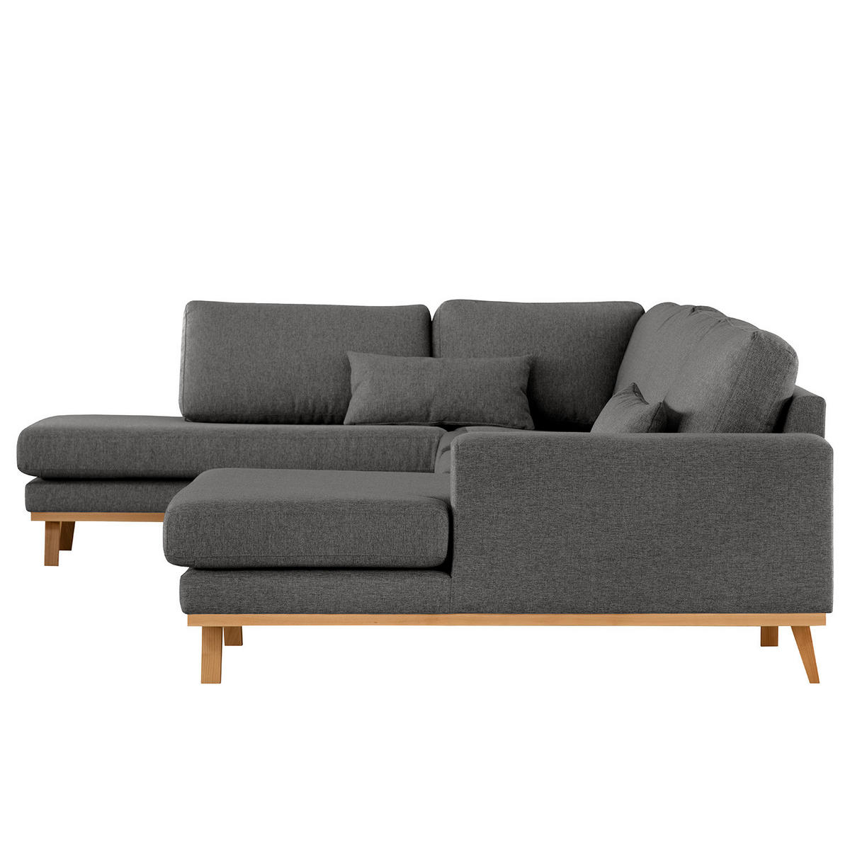 WOHNLANDSCHAFT mit Longchair - Dunkelgrau/Buchefarben, Textil (371/81/219cm) - home24