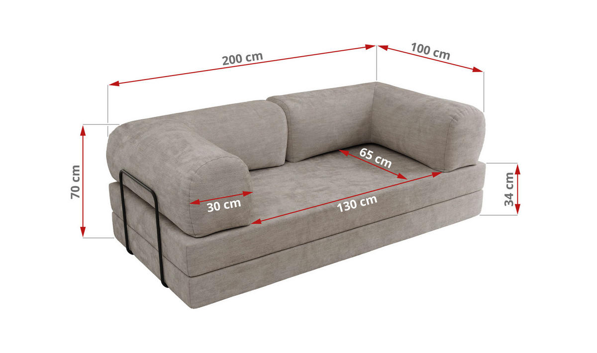 TROJMIESTNA POHOVKA ORSETTO - Svetlosivá Hladká ženilka - čierna/svetlosivá, kov/textil (200/70/100cm) - MKS