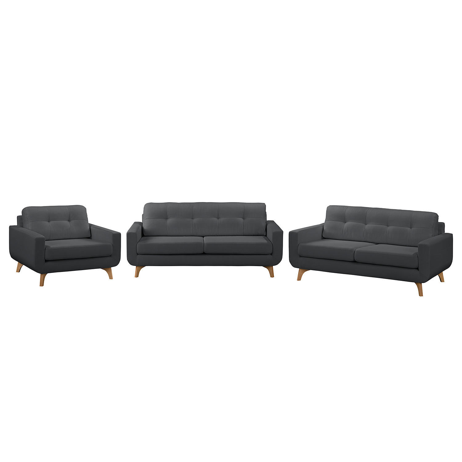 POLSTERGARNITUR (3-2-1) - Strukturstoff - Grau, Textil (1/1/1cm) - home24