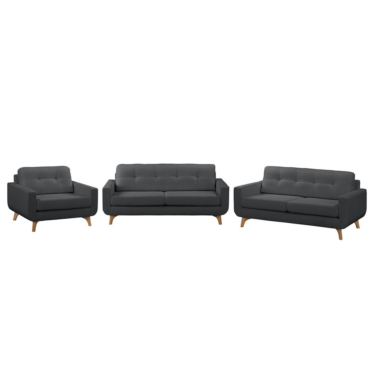 POLSTERGARNITUR (3-2-1) - Strukturstoff - Grau, Textil (1/1/1cm) - home24