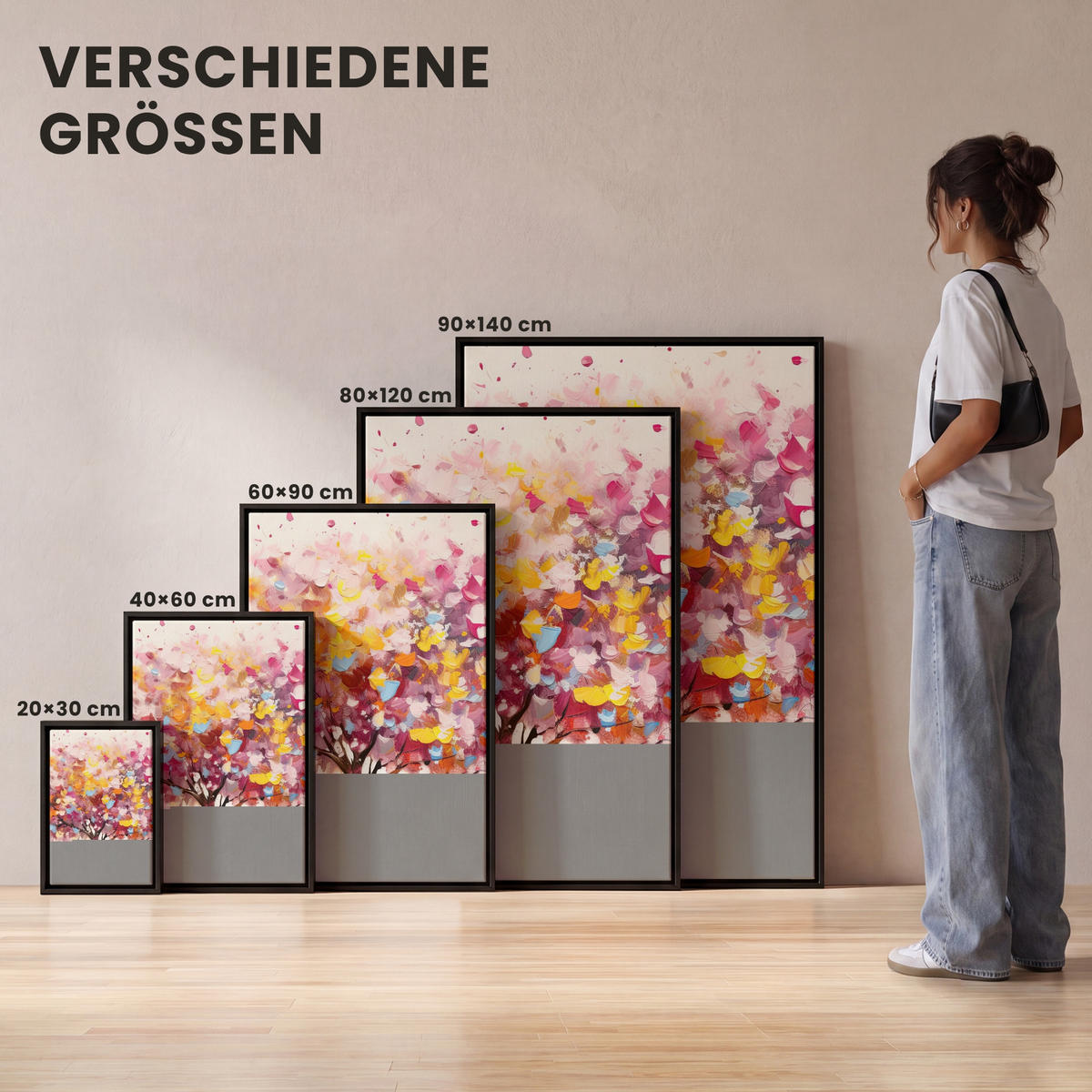 LEINWAND Bilder mit Rahmen - Aquarell - Baum - Kunst - Abstrakt - 60x90 - Multicolor, Textil (60/90cm) - MuchoWow