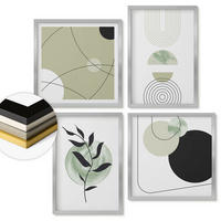 WANDBILDER 4er Set - 50x50 cm & 40x60 cm Silberner Rahmen - Abstrakte Pflanzenmotive - Silberfarben, Kunststoff (50/50cm) - ArtPrintCave