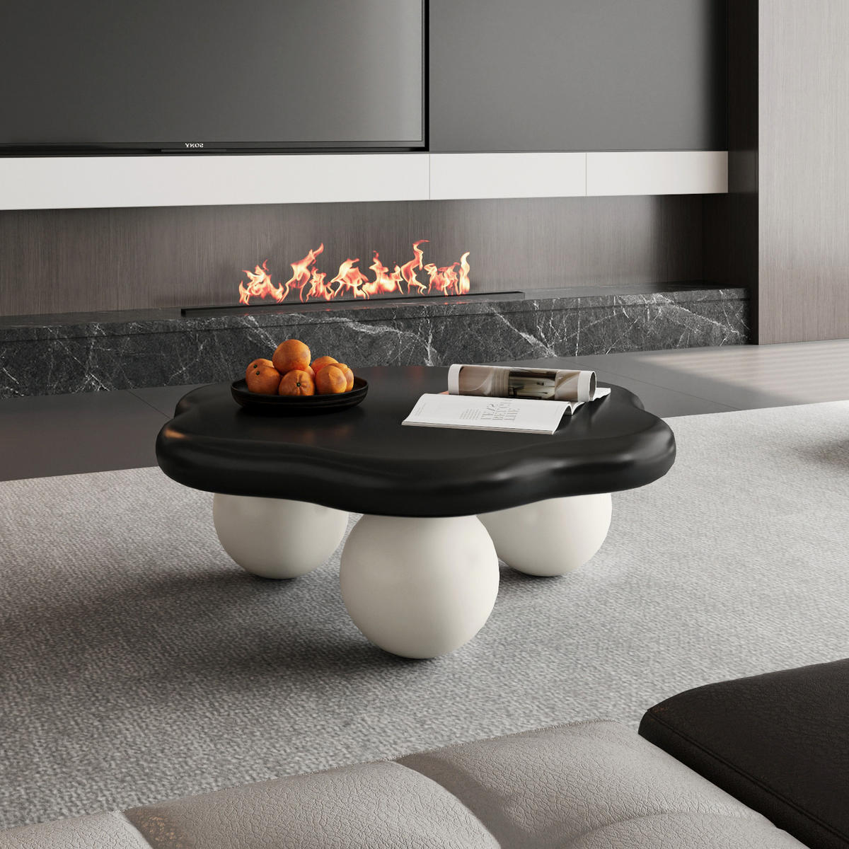 COUCHTISCH DE-37330 wolkenförmig mit Petal-Design und Kugelfüßen Schwarz/Weiß - Multicolor, Holzwerkstoff (79/79/31cm) - ComfortXL